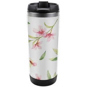 Aquarel roze bloemen reismok met deksel roestvrij staal geïsoleerde koffiekop houdt dranken warm koud waterfles 13 oz