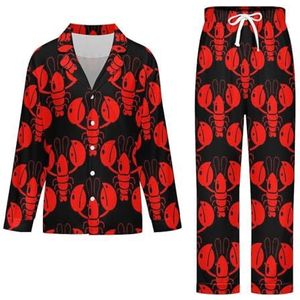 Kreeften Rode Rivierkreeft Lange Mouw Pyjama Sets Voor Vrouwen Klassieke Nachtkleding Nachtkleding Zachte Pjs Lounge Sets