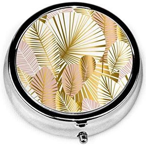 JOJOshop Koraal Glitter Bokeh Achtergrond Schilderij Pil Box/Pill Case-Round Pill Box/case-Three-Compartment Pill Box/Pill Case Eén maat Gold and Pale Rose Abstract Leaves Pattern