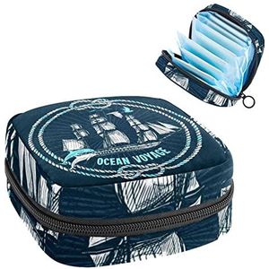Periode Pouch Draagbare Tampon Opbergtas,Tampon Houder voor Portemonnee Vrouwelijke Product Organizer,Zee achtergrond, Meerkleurig, 4.7x6.6x6.6 in/12x17x17 cm