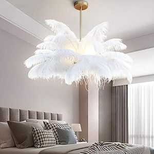 Struisvogelveren Plafondlamp, 3 Licht Witte Veer Kroonluchter Creatieve E14 Romantische Luxe Hanglamp Gang Slaapkamer Verlichtingsarmatuur-