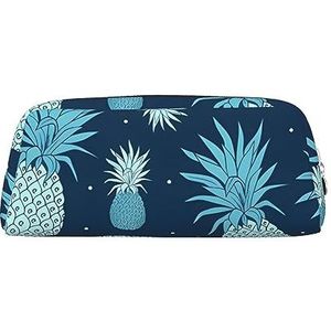 DEHIWI Vintage Ananas Potlood Pen Case Waterdichte Lederen Potlood Pouch Reizen Comestic Tas Opbergtas Pen Houder Voor Werk Kantoor Make-up, Zilver, Eén maat