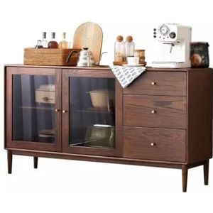 GELASIGE Dressoir Kast Zwart Walnoot Kleur Massief Houten Dressoir Eiken Wijnkast Nordic Eenvoudige Restaurant Opbergkast Dressoir Kast Met Opslag