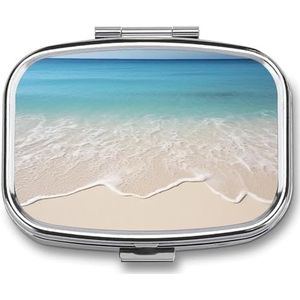 Pillendoos 2 compartimenten medicijn pillendoosje strand helder zeezand draagbare pillendoos voor zak of portemonnee pillendoos decoratieve metalen geneeskunde vitamine organisator uniek cadeau