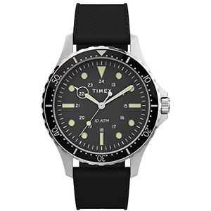 Timex Heren Navi XL 41 mm horloge - roestvrijstalen kast zwarte wijzerplaat met zwarte siliconen band, zwart/zilver-tone, Zwart/Zilverkleurig, riem