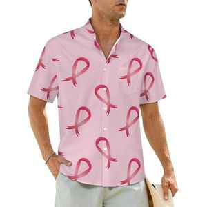 Borstkanker bewustzijn roze linten herenoverhemden korte mouwen strandshirt Hawaiiaans shirt casual zomer T-shirt 2XL