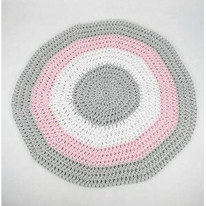 Solenzo tapijt, rond, handgemaakt, gehaakt, voor kinderkamer/baby 110 cm Gris/Rose/Blanc