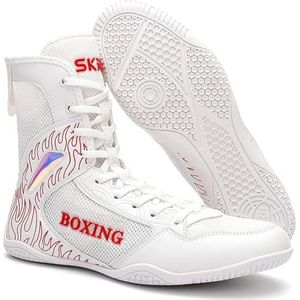 Hiuzylqx Worstelschoenen Heren Hoge boksschoenen Pro Lichtgewicht Fitness Gewichtheffen Powerliften voor Training, Training en Competitie,Wit,37 EU