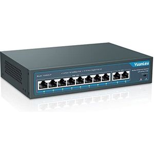 YuanLey - PoE Switch - Zwart - 10 Poorten - 8 PoE-Poorten 100Mbps, 2 Uplink Gigabit, 120W 802.3af/at