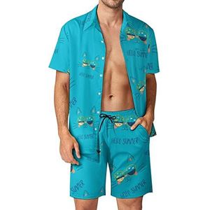 Zomer kat Hawaiiaanse bijpassende set 2-delige outfits button down shirts en shorts voor strandvakantie