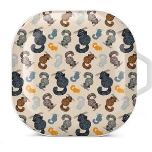 Pluizige kat oordopjes hoesje compatibel met Samsung hard shell beschermhoes wit stijl