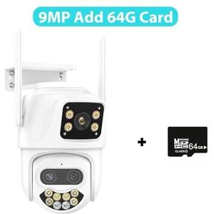 Bewakingscamera, IP Camera Outdoor 4K 9MP HD PTZ-camera Er Lens Dual Screen Auto Tracking Beveiliging 2K Video Surveillance(9MP Add 64G Card)