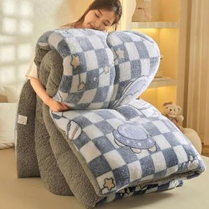 HHDOMLTH Lamsfluwelen stof winter quilt, dikke warme kasjmier dekbed kern, dubbelzijdige dikke ademende winter warme quilt, dekbed geschikt voor thuisgebruik (blauw, 200 x 230 cm (5 kg))
