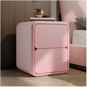 Nachtkastje Simple Solid Wood Bedside Table with 2 Drawers Round Corner Storage Bedside Cabinet for Home Bedroom Bedside Dresser Woonkamer(Pink,45x40x47cm)