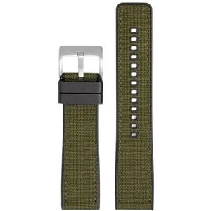Geweven canvas rubberen band 20mm22mm 24mm snelsluiting waterdicht heren nylon sport vervangen armband horlogeband geschikt for Omega for Seiko (Color : Army green silver, Size : 22mm)