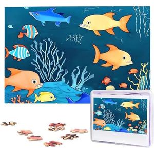 Underwater World of Fish Puzzels, 1000 stukjes, gepersonaliseerde puzzels voor volwassenen, gepersonaliseerde afbeelding met opbergtas, puzzel, houten fotopuzzel voor familie, huisdecoratie (74,9 x 50