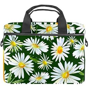 Wit Daisy Patroon Laptop Schouder Messenger Bag Crossbody Aktetas Messenger Sleeve voor 13 13.3 14.5 Inch Laptop Tablet Beschermen Tote Bag Case, Meerkleurig, 11x14.5x1.2in /28x36.8x3 cm