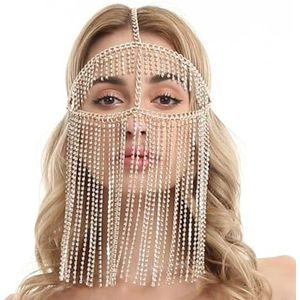 Vrouw strass kwastje masker glanzend kristal masker nachtclub dans feest Halloween sieraden voor haar geschenk (kleur: zilver, maat: 1)