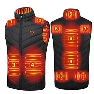 PHONME Verwarmd vest voor heren, verwarmd jasje, USB-verwarmde kleding met 11 zones, 3 temperatuurniveaus, donsvest voor motoren