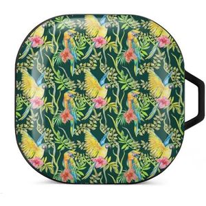 Actuele ara bloem en bladeren oordopjes hoesje compatibel met Samsung hard shell beschermhoes zwarte stijl