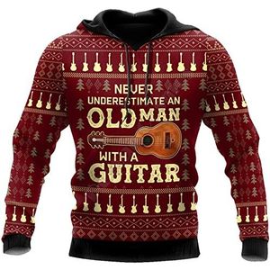 YMXCNM Sweatshirt heren met capuchon, casual 3D capuchontrui M-7Xl oversized mannen hoodie persoonlijkheid gitaar print hoodie sweatjack met zakwerk hoodies ademende trui