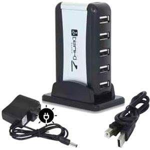 O19C 7-Port USB 2.0 Hub Adapter met Voeding en Standaard, High Speed USB 2.0-Hub (480 Mbps) voor PC en Mac, Plug & Play
