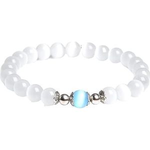 8mm witte Cat Eye stenen kralen armband met Lucky libel Hond klauw vlinder Hanger Charms Strandarmbanden for vrouwen vrouwelijk (Style : 19cm_NO.2 Blue)