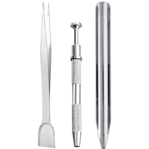 3Pcs Rvs Sieraden Pincet Set Edelstenen en Bead Handling Gereedschap Voor Juweliers Professionele Houder