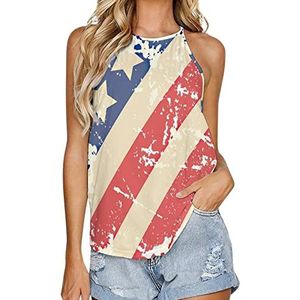 Retro Amerikaanse vlag dames tank top zomer mouwloze T-shirts halter casual vest blouse print t-shirt M