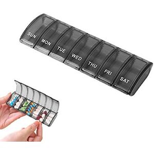 Jaimela Tablettenbox 7 dagen, pillendoos 7 dagen medicijnbox, gemakkelijk te openen, voor vitaminen, voedingssupplementen en medicijnen (zwart)