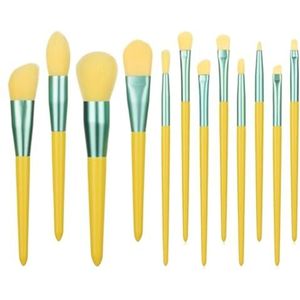 Multifunctionele Make-upborstel Make-up Kwastenset 12 Stuks For Contour, Blush, Concealer, Oogschaduw, Make-up Kwast Oogmake-up Kwasten voor Dames(Yellow)