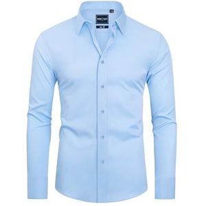 DEMEANOR Herenhemd met lange mouwen, businessoverhemd, slim fit, strijkvrij, vrijetijdshemd, hemelsblauw, L