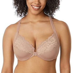 DELIMIRA Vrouwen Plus Size Volledige Dekking Kanten Beugel Racerback BH met Voorsluiting Parel Champagne 100E