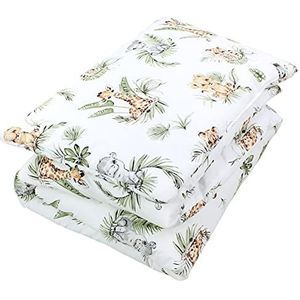 TupTam Kinder Dekbed met Patroon Set All Season Dekbedkussen Plat Kussen 2st., Safari/Leeuw/Bruin/Bladeren/Groen, 135x100 cm