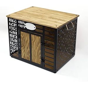 Ultimate Premium Products Metalen en houten hondenkrat meubilair moderne bijzettafel indoor gebruik hond kattenkennel hout. medium en groot klein 2440 W ×1968 H × 1779 D bruin