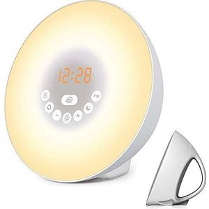 Bedside Sunrise Sunset Alarm Clock - Sunrise Simulatie & Sleep Aid |Wake Up Light & Night Light, Snooze, FM-radio, Dual Alarm, 7 kleuren en 6 natuurlijke geluiden, Full Range Helderheid Dimmer |Geweld