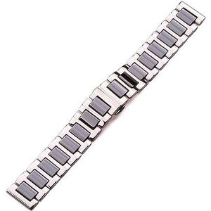 Rvs Keramische Horloge Band Armband Vrouwen Mannen Wit Zwart 16mm 18mm 20mm Massief Metalen Horlogeband Riem Accessoires (Color : Black, Size : 16mm)