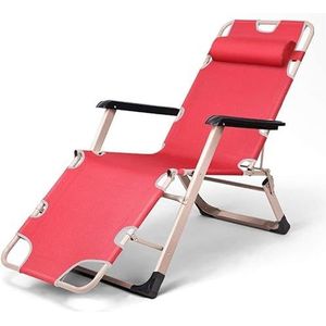 GEIRONV Outdoor Camping Lounge Chair, for kantoor Outdoor Strand Opklapbare fauteuil Ergonomische 45 ° rugleuningverstelling Recliner Fauteuils (Color : Red, Size : 178 * 67 * 30cm)