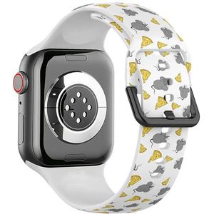 Zachte sportband compatibel met Apple Watch 42 / 44 / 45 / 49 mm (grijze muis kaas doodle cartoon) siliconen armbandaccessoire voor iWatch