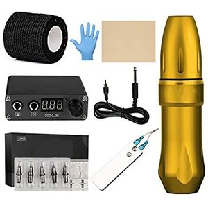 Rotary Tattoo Machine Kit Profesional Tattoo Set Voeding Cartridge Naalden Tattoo Kits voor Shader Liner (Color : Gold)