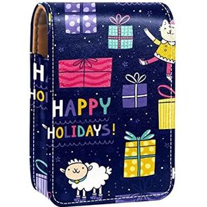 Happy Holiday Elements Box Patroon Lipgloss Houder Lipstick Case Draagbare Mini Lipstick Opbergdoos Reizen Lipstick Organizer Case met Spiegel voor Vrouwen, Meerkleurig, 9.5x2x7 cm/3.7x0.8x2.7 in