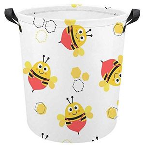 Grote Ronde Wasmand Met Handvat, Cartoon Bee Abstracte Honingraat Opbergmand Waterdichte Opvouwbare Bin Box Organizer Voor Kinderkleding