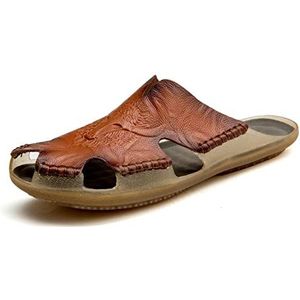 Dames Zomer Slippers Zomer heren sandalen lederen ademend schoenen Romeinse sandalen flats man slippers Romeinse stijl strand sandalen hot koop Sloffen (Color : Red brown, Size : 8.5)