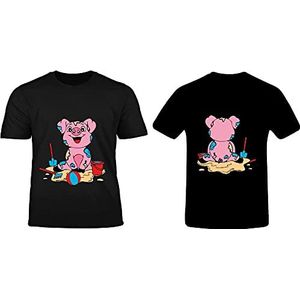 DF Style T-shirt varken pig piglet aan zee, zwart., L