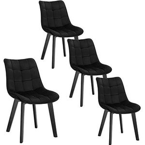 EUGAD 0656BY-4 eetkamerstoelen 4 stuks keukenstoel woonkamerstoel gestoffeerde stoel make-up stoelen met rugleuning, fluwelen zitting, zwarte houten poten