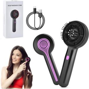 3-in-1 elektrische massageborstel voor de hoofdhuid, massagekam met olie-applicator, rood licht, 3 functiemodi, draagbaar en draadloos (zwart)
