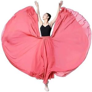 Flamencorok for vrouwen 180/360/540/720 graden volle cirkel swingrok Spaanse danskostuum Volwassen vloeiende geplooide gelaagde rok for optredens Halloweenfeest Rode krijt thema-outfit(Pink color_720)