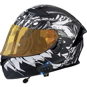 Lichtgewicht Bluetooth-Motorhelm Met Snelsluiting DOT/ECE Goedgekeurde Omkeerbare Motorhelm Modulaire Off-Road Helm Anti-Condens Dubbele Lens Voor Racen Voor Volwassenen 6,XXL(60-63CM)