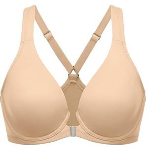 DELIMIRA Women's Front Closure Racerback Naadloze Beugel Ongevoerde Plunge Full Coverage Bra Warm Beige 75H