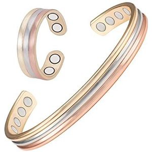EnerMagiX Tri Tone magnetische koperen armbanden en ring voor dames of heren, koperen armbanden met 8 magneten, 16,5 cm, verstelbare maat, damesdagcadeau voor moeder, vrouw